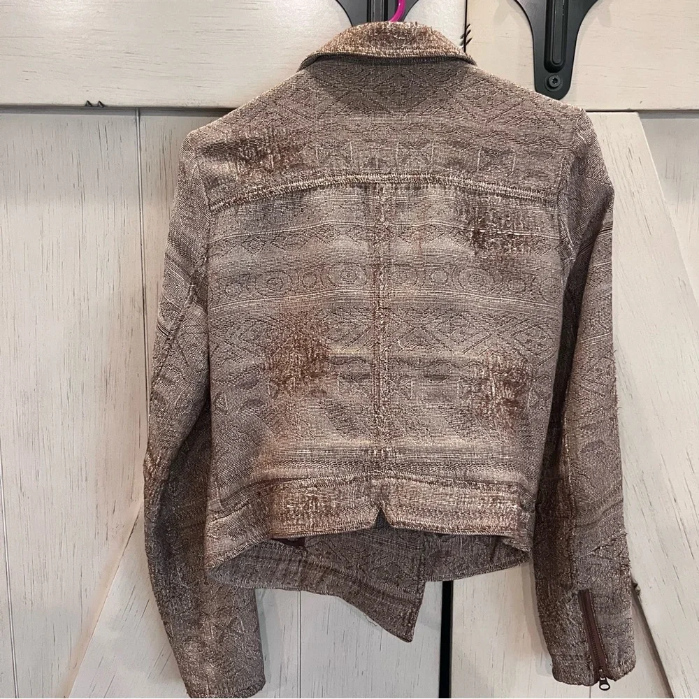 Free People Moto Jacket Brown Drape Front Open Front Open Distressed Size 8 - Picture 4 of 7